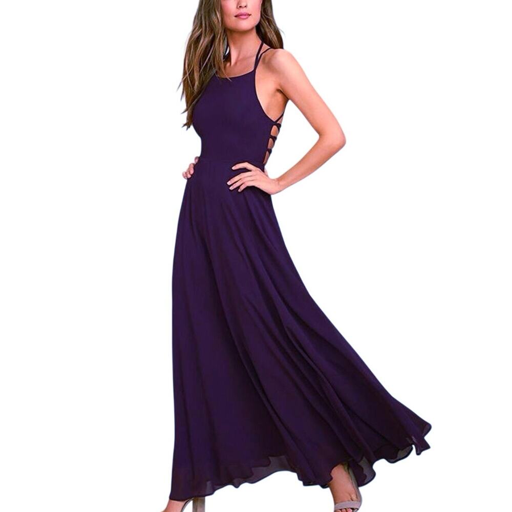 Lulus Strappy To Be Here Purple Lace-Up Maxi Dress NWT - S